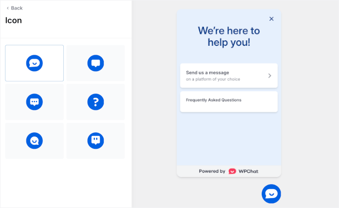 Choosing the Telegram WPChat icon Choosing the Telegram WPChat icon