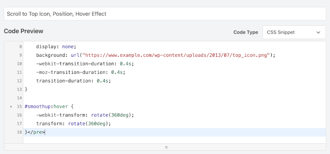 Ajout du CSS de retour en haut dans WPCode