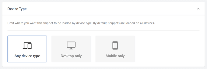Choose device type for your custom code snippets