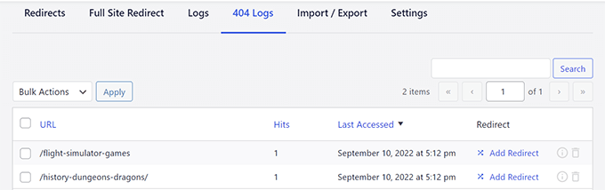 AIOSEO 404错误日志