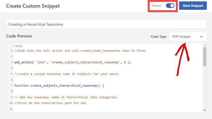 Add custom taxonomy with WPCode