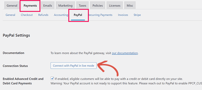 使用 PayPal 按钮连接