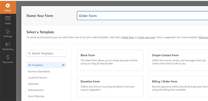 Form name and template