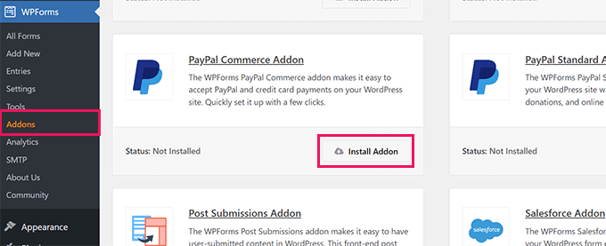 Install PayPal Commerce addon