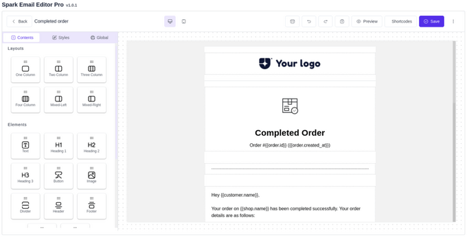 Constructor de correos electrónicos Spark Editor