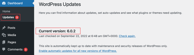 WebHostingExhibit updatescurrentversion How to Check and Update to the Latest WordPress Version  