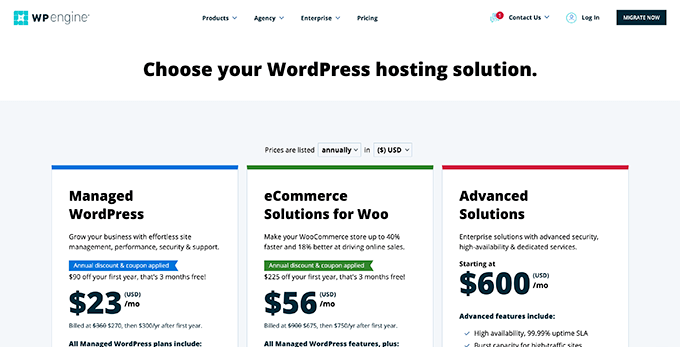 WP Engine Pricing Page