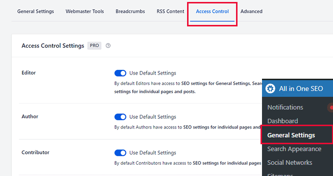 Access control settings