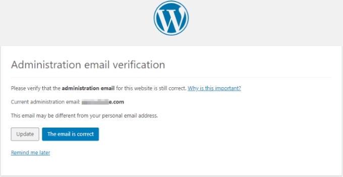 Admin email verification notice