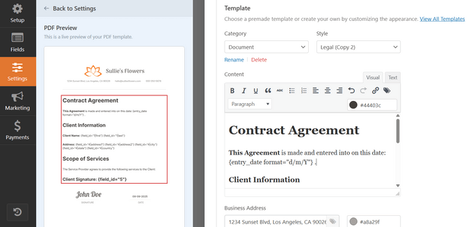 Customize PDF in WPForms