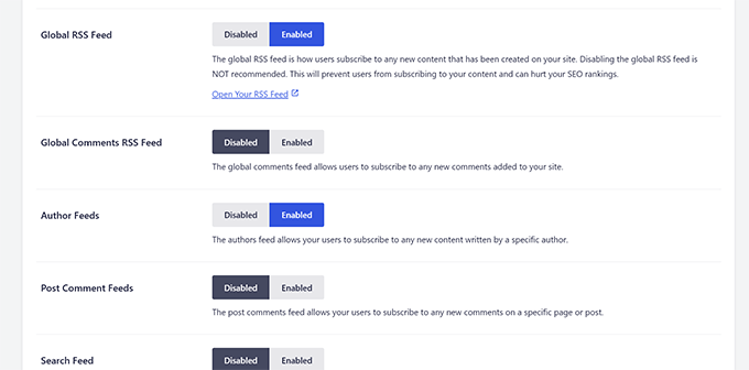 Disable less important RSS feeds from crawl