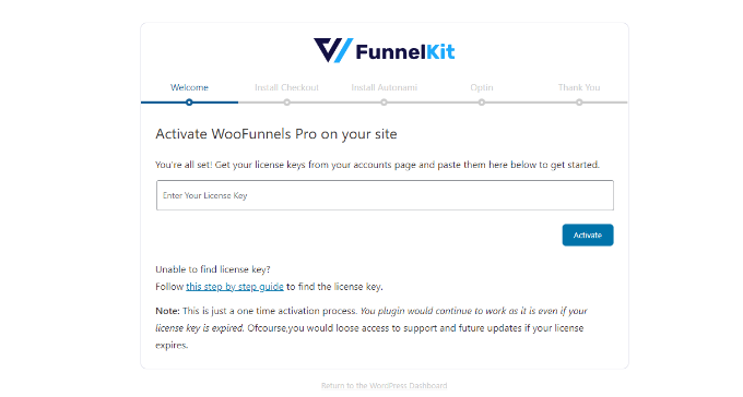 Enter your WooFunnel license key