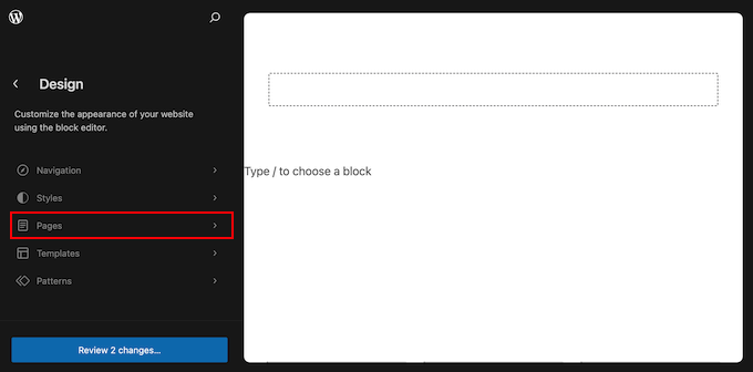 Editing a page layout using the full-site editor (FSE)