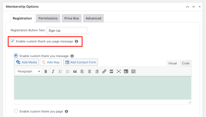 Enabling custom thank you message or page in MemberPress