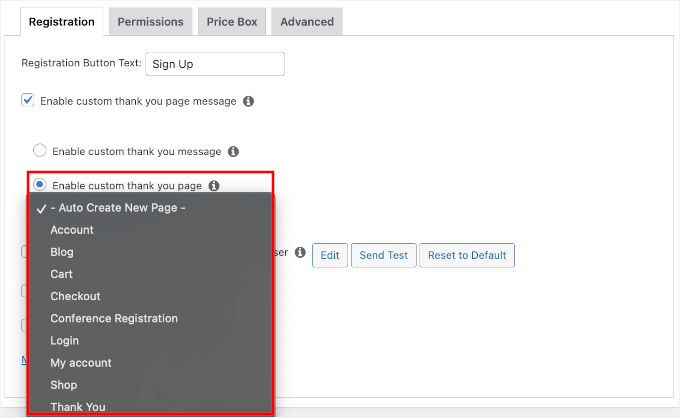 Choosing a thank you page as a redirect in MemberPress