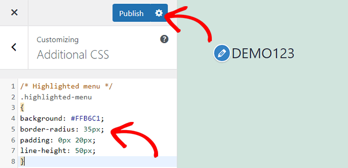 Paste CSS code in Additional CSS tab