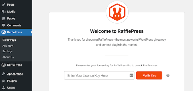 Menambahkan kunci lisensi RafflePress