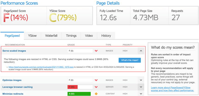 GMetrix Recommends Serving Scaled Images