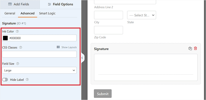 Configure signature field settings