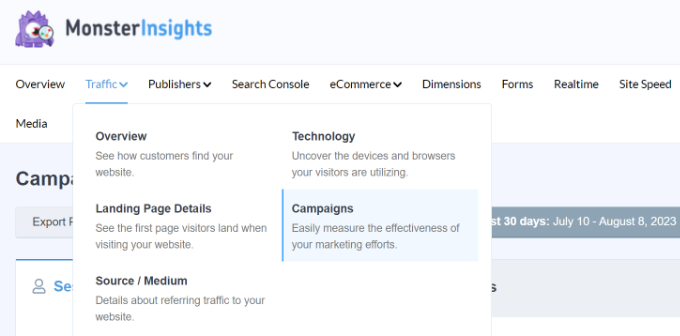 View campaigns report in MonsterInsights