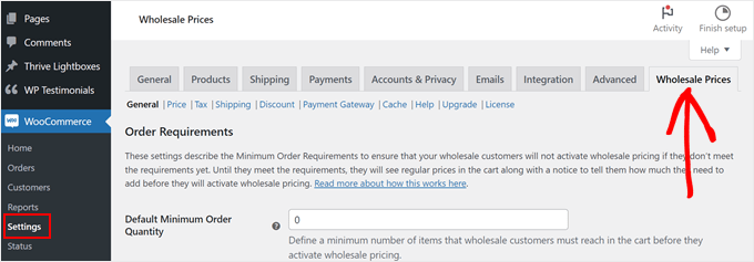 Changing the WooCommerce wholesale settings