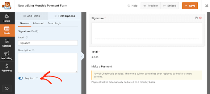 Making the electronic signature form mandatory 