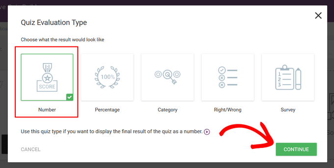 Choose quiz evaluation type 