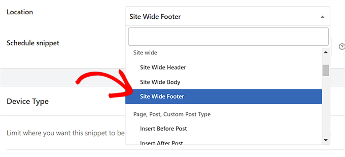 Choose Site Wide Footer as location