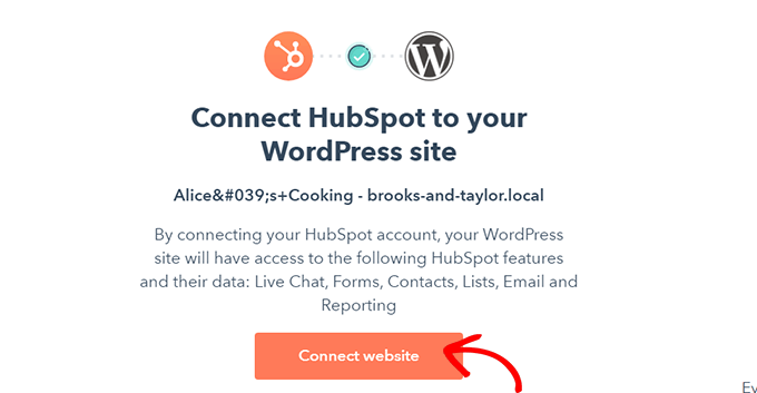Click Connect Website button