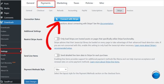 Conectarea la Stripe în Easy Digital Downloads