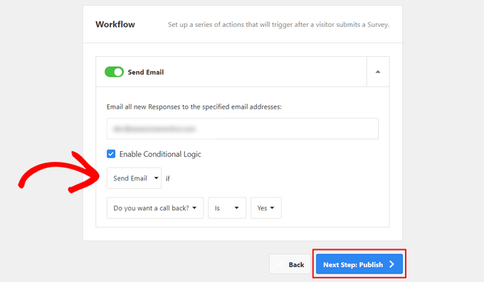 Set up conditional logic for email notifications in UserFeedback