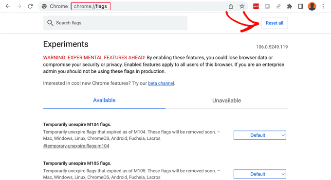 Turn Off Experimental Features in Chrome