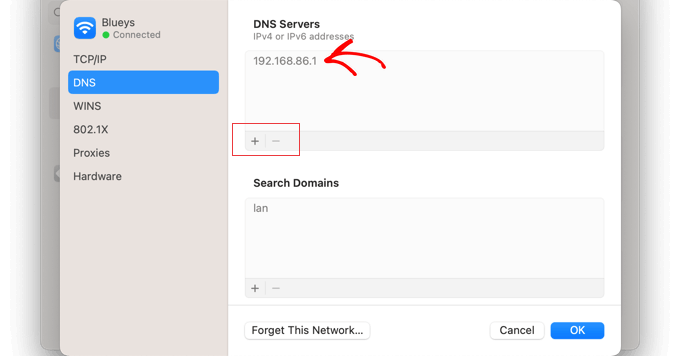 您将看到当前 DNS 服务器的地址