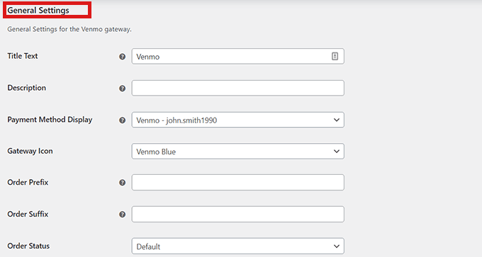 填写常规设置以设置您的 Venmo 帐户