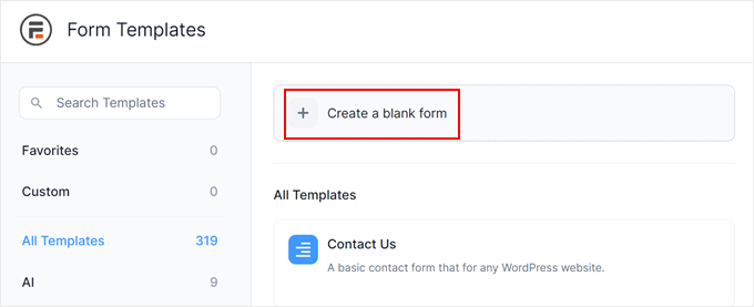 Creating a blank form in Formidable Forms