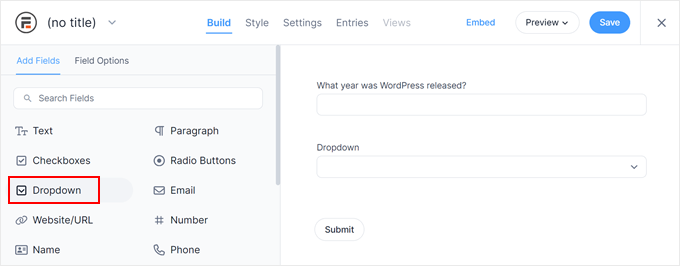 Selecting the dropdown form field in Formidable Forms