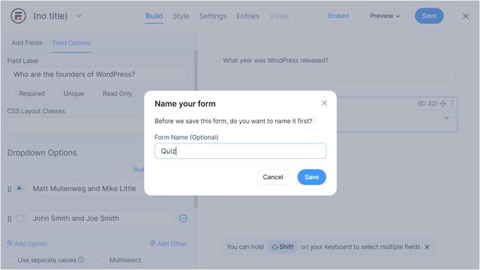 Naming your Formidable Forms form