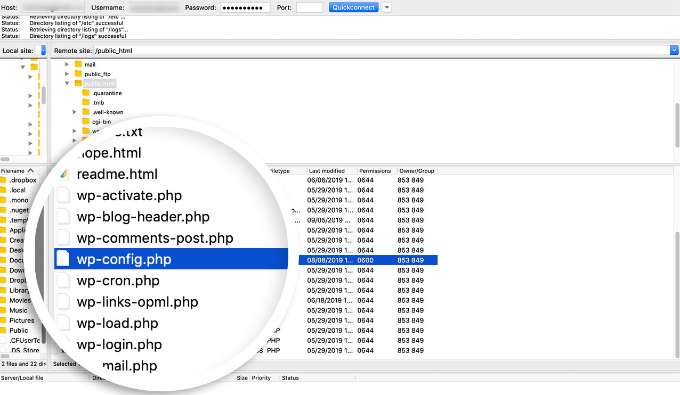 Edit wp-config file using FTP