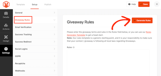 Creating rules for a TikTok giveaway