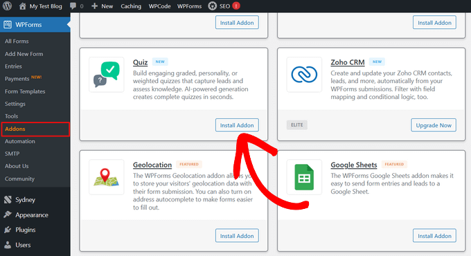 Instalează Addon-ul WPForms Quiz