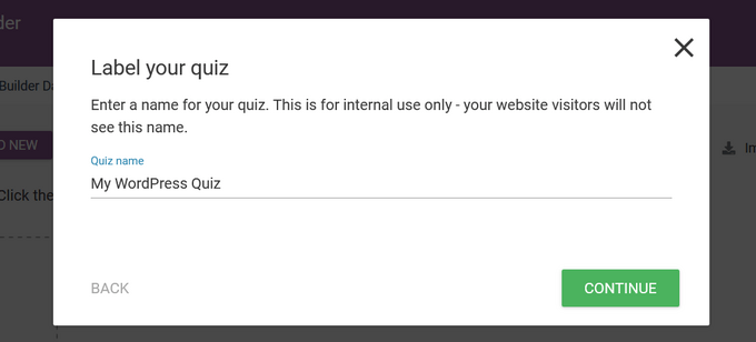 Enter a name for your quiz in Thrive Quiz Builder