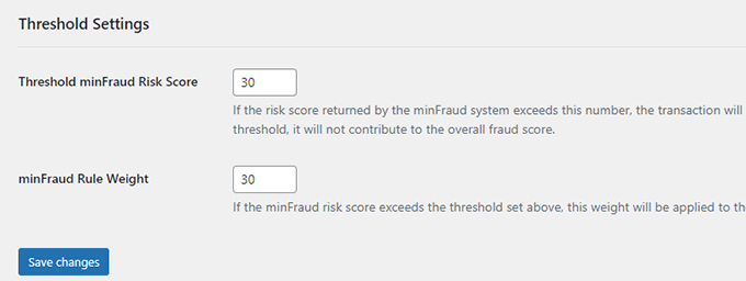 MinFraud settings