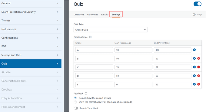 Revizuiește scala de notare a testului și alte setări