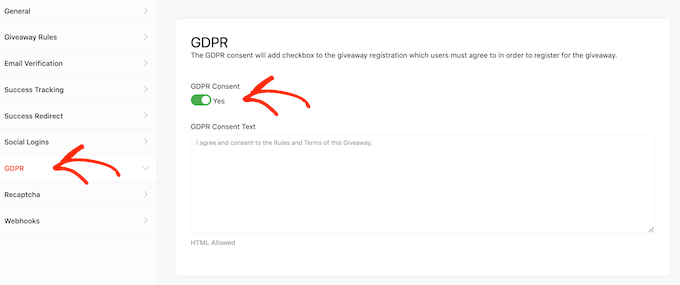 Enabling GDRP compliance for RafflePress