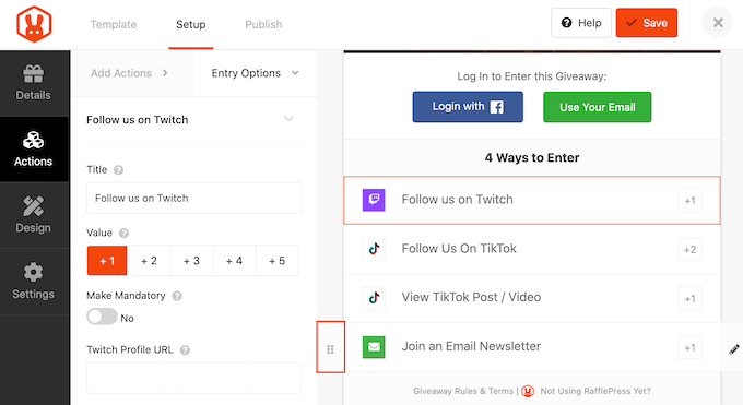 Changing the order of your RafflePress entry methods