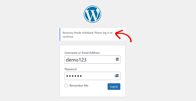 登录您的帐户以访问 WordPress 恢复模式