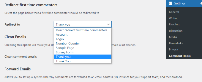 Redirect users to thank you page on comment submission
