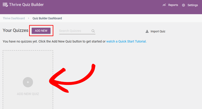Add new quiz in Thrive Quiz Builder
