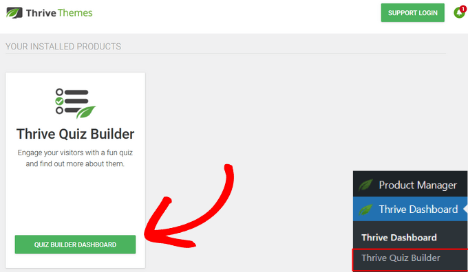 Click on the Thrive Quiz Builder Dashboard button