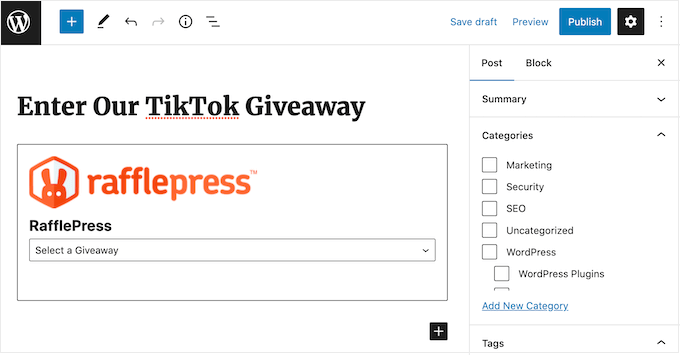 Adding a contest to your WordPress website using the block editor